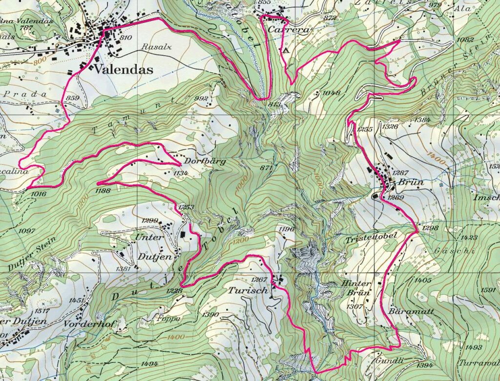 Wanderkarte Dutjen - Brün - Carrera - Valendas